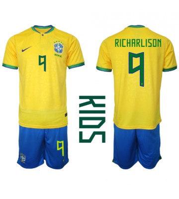 Brasilien Richarlison #9 Hjemmebanesæt Børn VM 2022 Kort ærmer (+ korte bukser)
